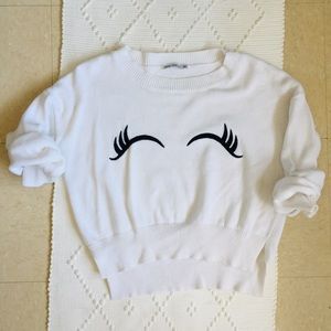 Zara Knit Uneven Hem Sweater - M (White)